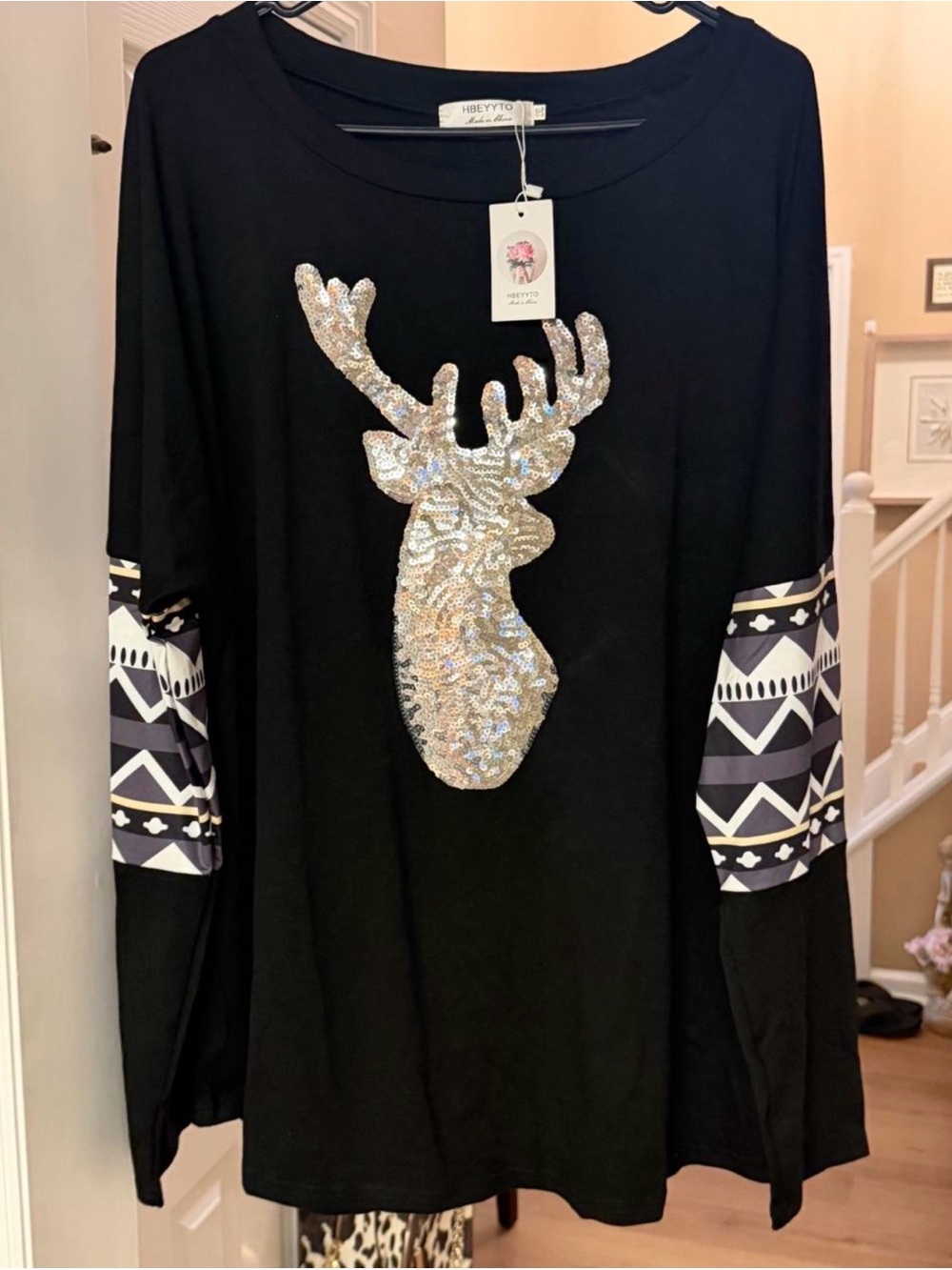 Black & Silver Sequin Reindeer Christmas Sweater, XXL, NWT